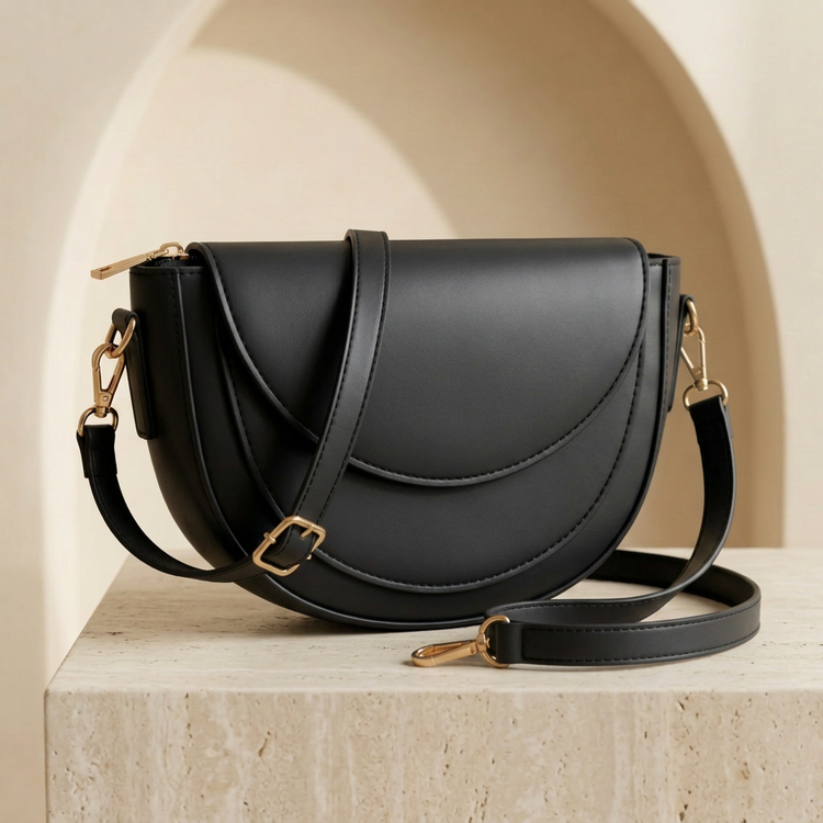 Stylish Black Crossbody Bag for Women by Orvessa - Ink Black