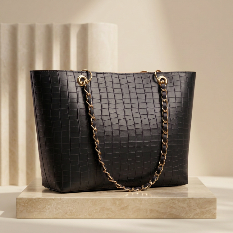 Peach Glow Elegant Ladies Bag by Orvessa - Ink Black