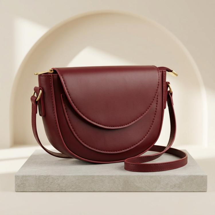 Burgundy Red Saddle Crossbody Bag by ORVESSA