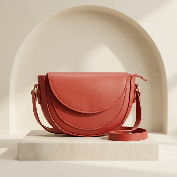 Coral Red Saddle Crossbody Bag by ORVESSA