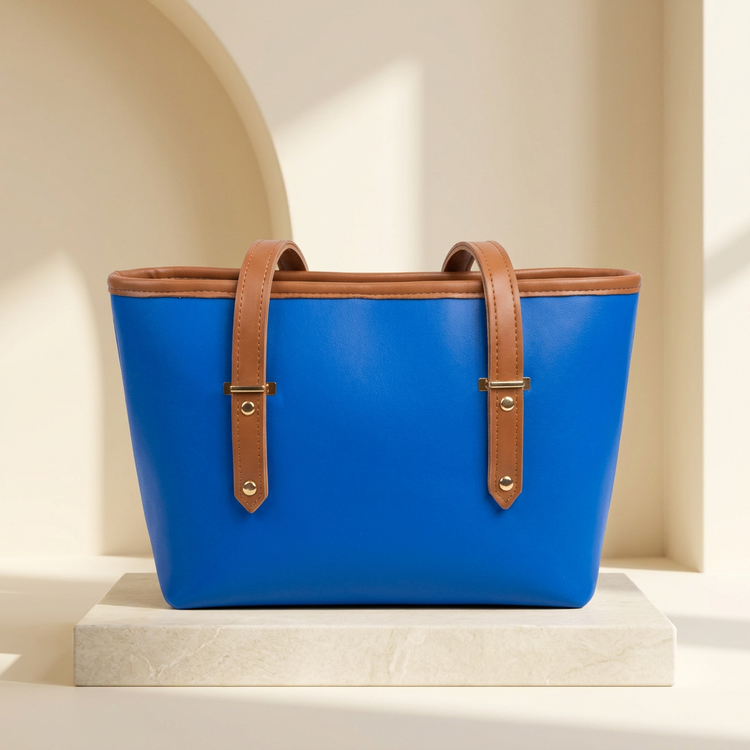 Electric Blue Contrast-Trim Tote Bag by ORVESSA