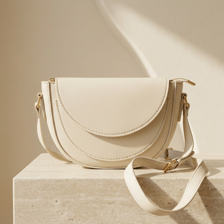 Ivory Cream Saddle Crossbody Bag by ORVESSA