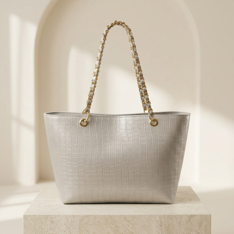 Pearl Silver Chain Tote Bag by ORVESSA