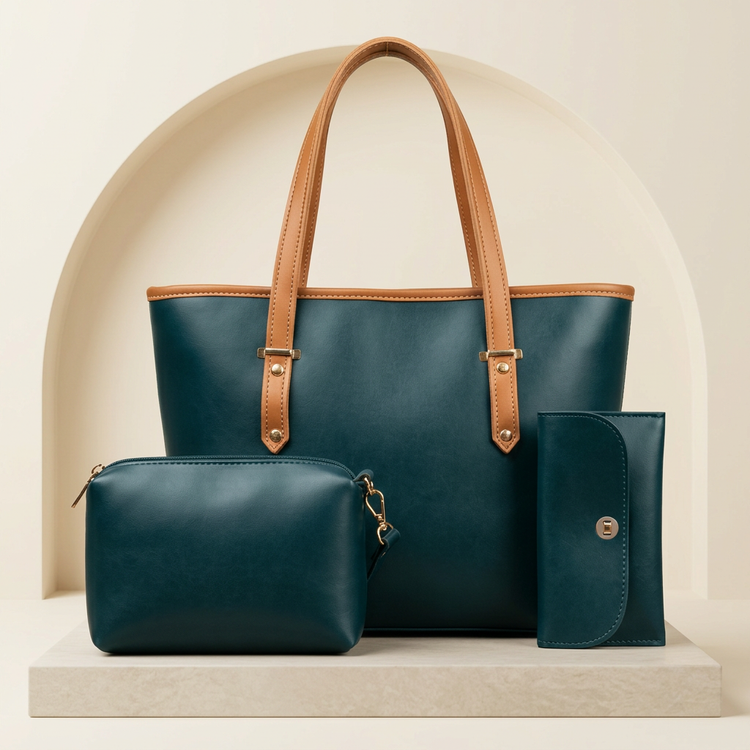 Petrol Teal Three-Piece Bag Set by ORVESSA
