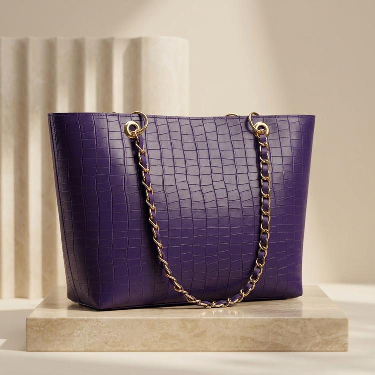 Royal Purple Chain Tote Bag by ORVESSA