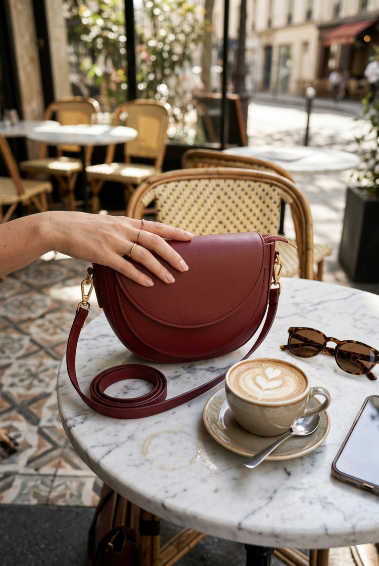 Muse Saddle Crossbody Bag for Women by Orvessa styled in everyday life, photo 2