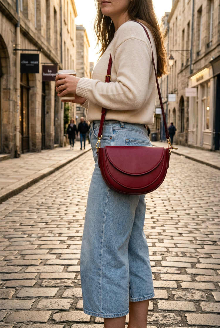 Muse Saddle Crossbody Bag for Women by Orvessa styled in everyday life, photo 3