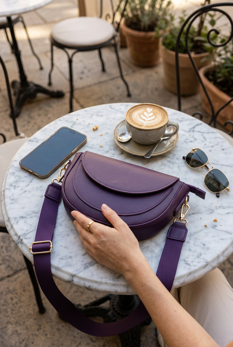Vela Saddle Crossbody Bag for Women by Orvessa styled in everyday life, photo 1