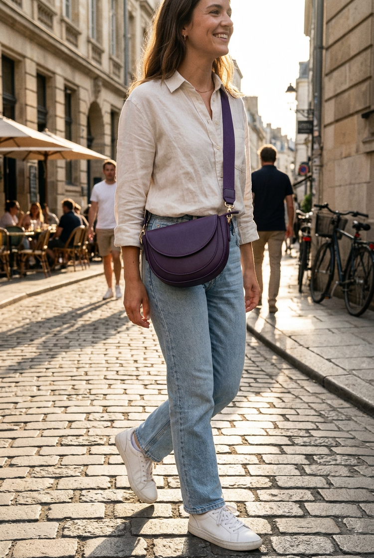 Vela Saddle Crossbody Bag for Women by Orvessa styled in everyday life, photo 2