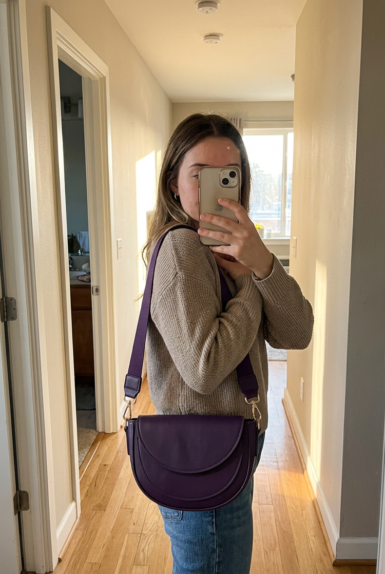 Vela Saddle Crossbody Bag for Women by Orvessa styled in everyday life, photo 3