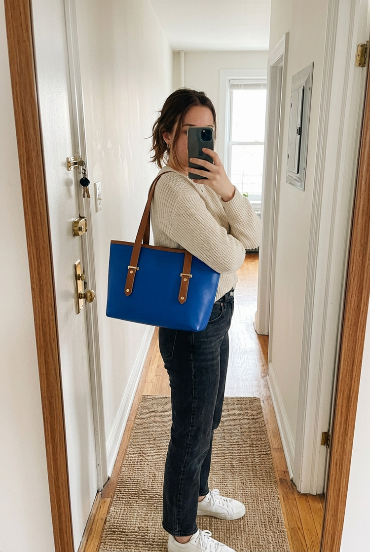 Perfection Contrast-Trim Tote Bag for Women by Orvessa styled in everyday life, photo 1