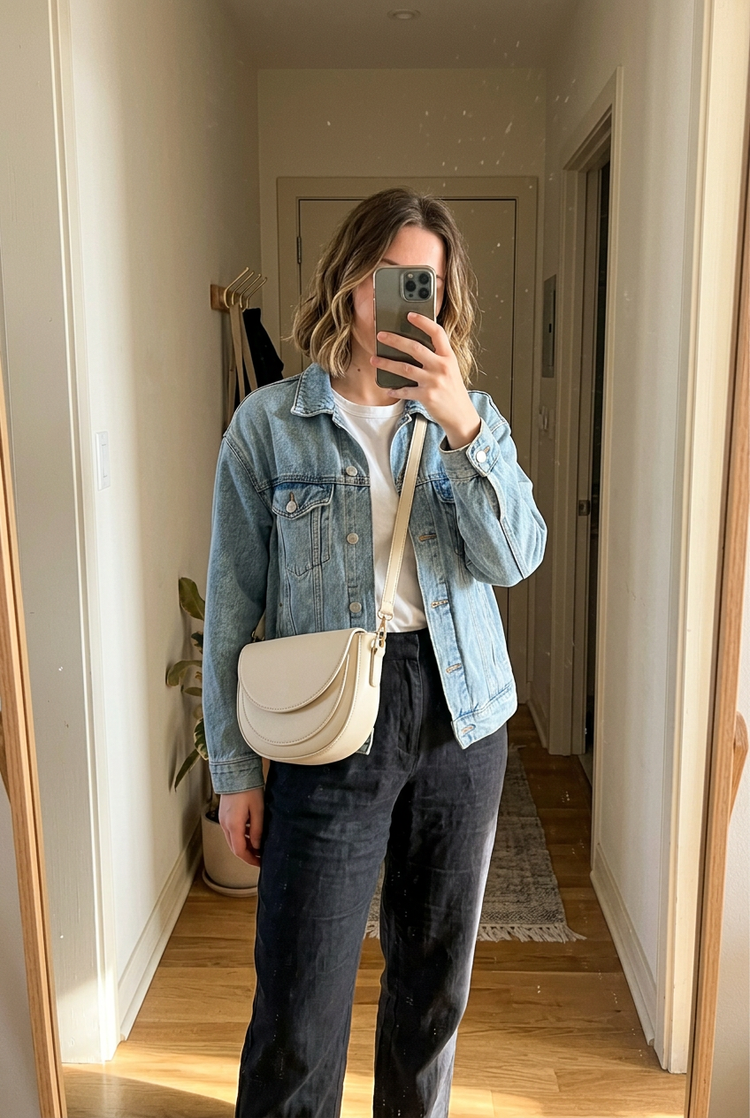 Digitally created styling idea for Aura Saddle Crossbody Bag for Women by Orvessa, image 1