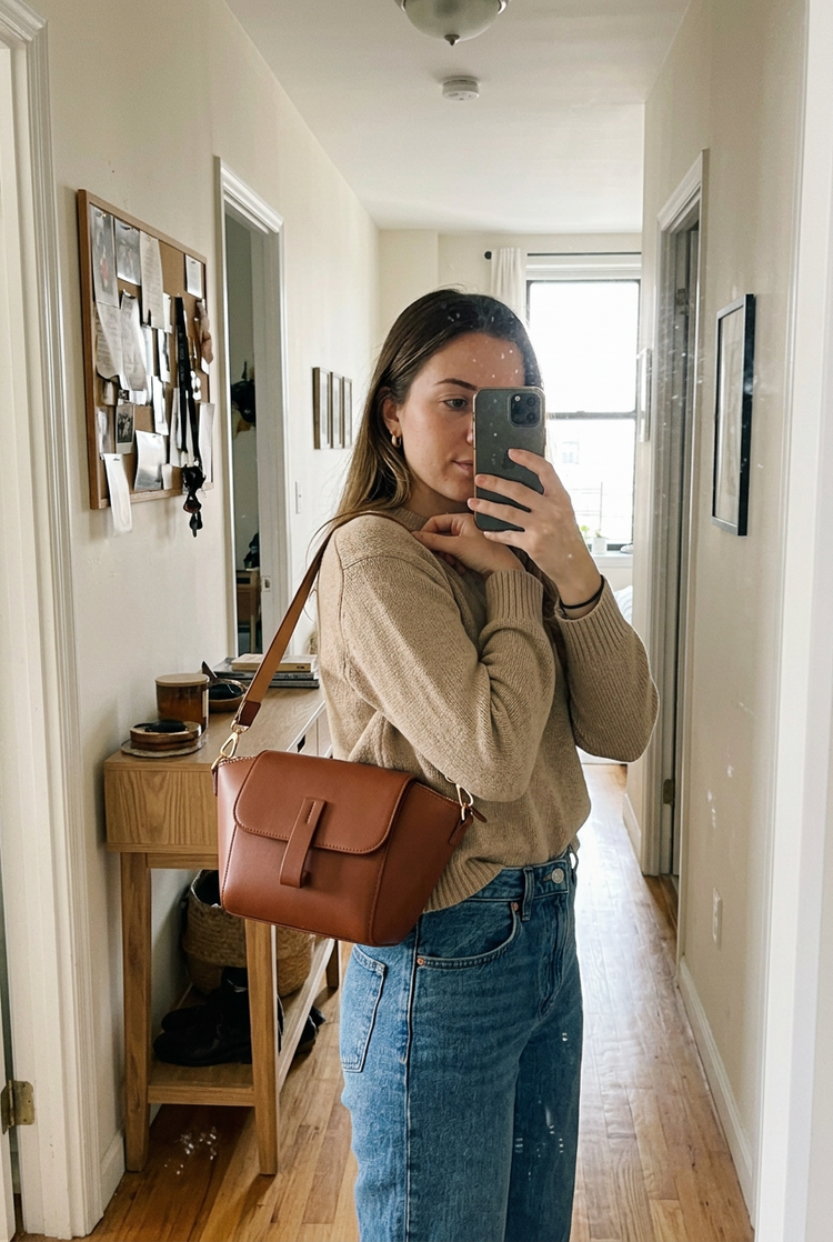 Mini Flap Crossbody Bag for Women by Orvessa styled in everyday life, photo 2